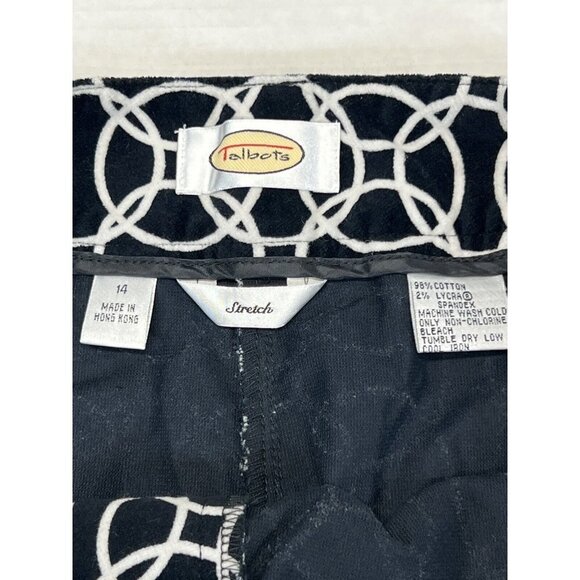 Talbots Womens 14 Velvet Straight‎ Leg Pants Stretch Black Geometric Vintage - Picture 6 of 6